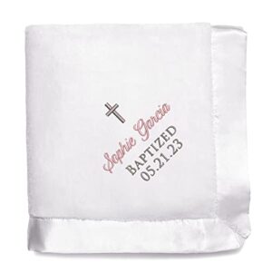 lifetime creations personalized baptism blanket - embroidered baptism baby blanket, personalized baptism gift with name and date