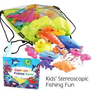 CozyBomB Magnetic Fishing Pool Toys Game for Kids - Water Table Bathtub Kiddie Party Toy with Pole Rod Net Plastic Floating Fish Toddler Color Ocean Sea Animals Gifts Age 3 4 5 6 Year Old