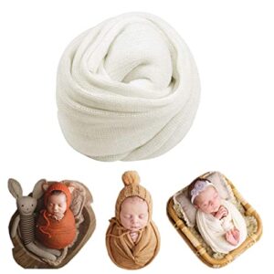 coberllus newborn baby photo props blanket stretch knitted wrap swaddle for boy girls photography shoot (white)