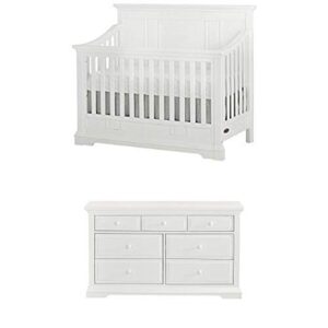 evolur parker 5 in 1 convertible crib, winter white with double dresser