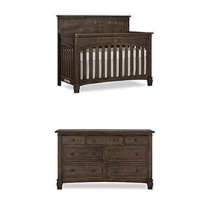 evolur santa fe 5 in 1 convertible crib, antique brown with double dresser