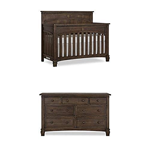 Evolur Santa Fe 5 in 1 Convertible Crib, Antique Brown with Double Dresser