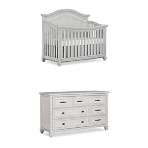 evolur madison 5, 1 curved top convertible crib, antique grey mist with double dresser
