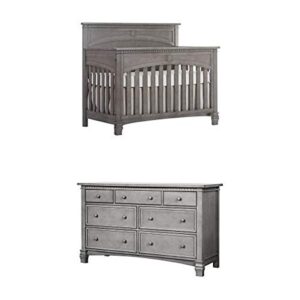 evolur santa fe 5-in-1 convertible crib, storm grey with double dresser