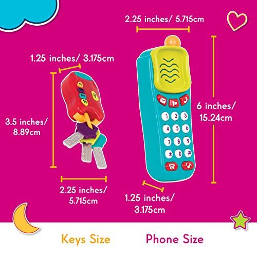 Battat – Sensory Toys – Pretend Phone & Keychain – Toddler Light-Up Phone – Toy Car Keys & Phone – 18 Months + – Light & Sound Phone + Light & Sound Keys