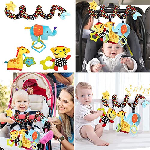 WILLWAY Car Seat Toys, Stroller Toy Baby Spiral Hanging Toys for Sensory Exploration, 0-12 Months Newborn Toys for Car Seat Stroller Crib Bassinet Mobile with Music Box BB Squeaker Rattles