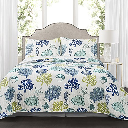 Lush Decor Coastal Reef 3 Piece Quilt Set, King, Navy & Blue