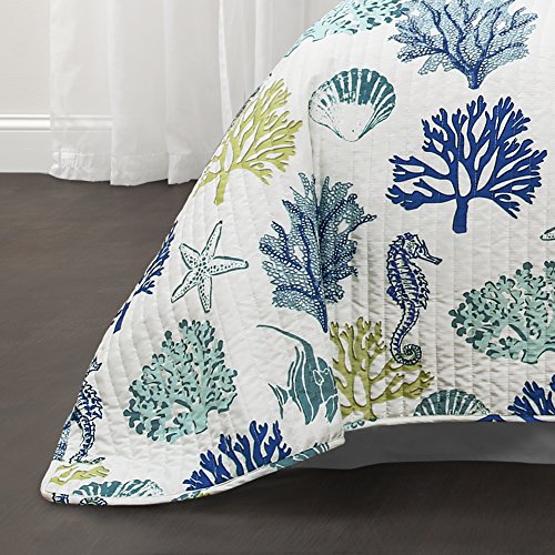 Lush Decor Coastal Reef 3 Piece Quilt Set, King, Navy & Blue