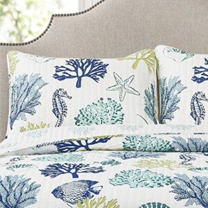 Lush Decor Coastal Reef 3 Piece Quilt Set, King, Navy & Blue