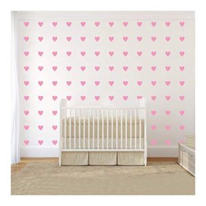 2inchx100 pieces diy heart wall decal vinyl sticker for baby kids children boy girl bedroom decor removable nursery decoration (soft pink)