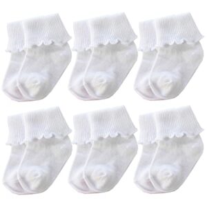 xiyadun 6 pairs kids girls turn cuff ankle socks low cut cottle ruffle dress socks cute (2-5t, ruffle white)