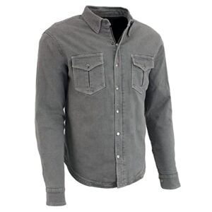 milwaukee leather mpm1621 men's grey flannel biker shirt with ce approved armor - reinforced w/aramid fibers - medium