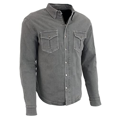 Milwaukee Leather MPM1621 Men's Grey Flannel Biker Shirt with CE Approved Armor - Reinforced w/Aramid Fibers - Medium