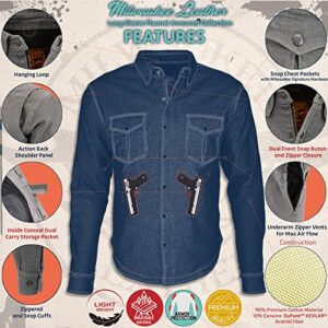 Milwaukee Leather MPM1621 Men's Grey Flannel Biker Shirt with CE Approved Armor - Reinforced w/Aramid Fibers - Medium