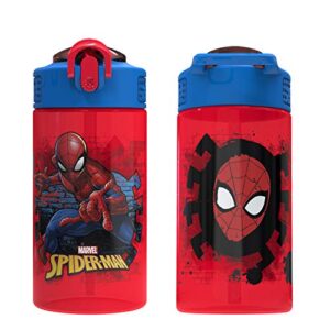 Zak Designs Marvel SpiderMan Kids Spout Cover and Built-in Carrying Loop Made of Plastic, Leak-Proof Water Bottle Design (BPA-Free), Red, 16oz