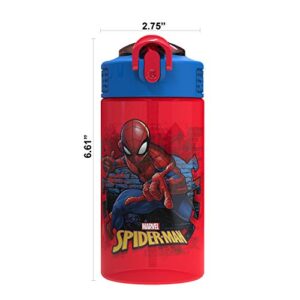 Zak Designs Marvel SpiderMan Kids Spout Cover and Built-in Carrying Loop Made of Plastic, Leak-Proof Water Bottle Design (BPA-Free), Red, 16oz