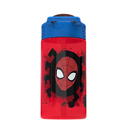 Zak Designs Marvel SpiderMan Kids Spout Cover and Built-in Carrying Loop Made of Plastic, Leak-Proof Water Bottle Design (BPA-Free), Red, 16oz