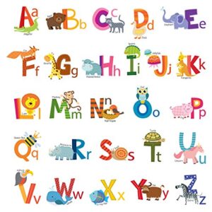 decowall ds-8002 animal alphabet kids wall stickers wall decals peel and stick removable wall stickers for kids nursery bedroom living room (small) decor