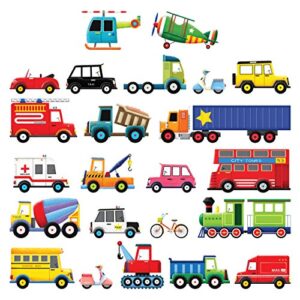 decowall ds-8004 transports kids wall stickers wall decals peel and stick removable for kids nursery bedroom living room (small) décor