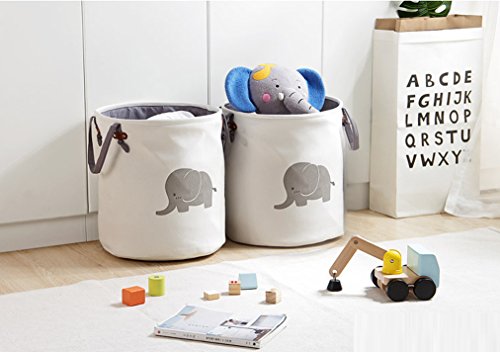 Lannu Laundry Hamper Storage Bin Baskets Nursery Kid's Cotton Linen Collection Organizer Canvas Fabric Collapsible Bags Baby Toys,Elephant