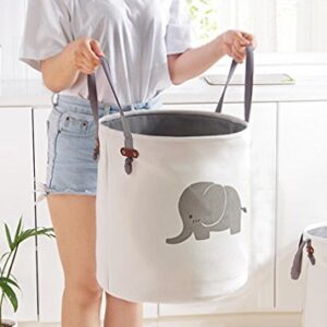 Lannu Laundry Hamper Storage Bin Baskets Nursery Kid's Cotton Linen Collection Organizer Canvas Fabric Collapsible Bags Baby Toys,Elephant