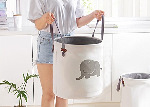 Lannu Laundry Hamper Storage Bin Baskets Nursery Kid's Cotton Linen Collection Organizer Canvas Fabric Collapsible Bags Baby Toys,Elephant