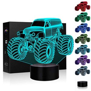 3d illusion lamp night light monster truck for kids 7 color changing touch switch table desk decoration lamps christmas gift with acrylic flat & abs base & usb cable toy gift (monster truck)