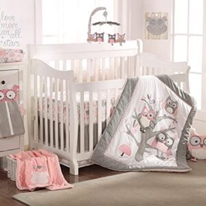 Levtex Baby - Night Owl Pink Plush Blanket - Tossed Owls and Trees on Soft Plush with RIC Rac Trim - Pink, Grey, White - Nursery Accessories - Blanket Size: 30 x 40 in.