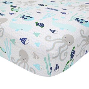 Lambs & Ivy Oceania 6-Piece Baby Crib Bedding Set - Blue Ocean, Nautical, Aquatic, Whale, Octopus Theme