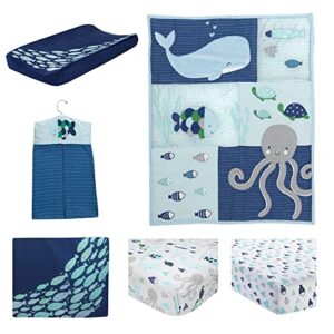 Lambs & Ivy Oceania 6-Piece Baby Crib Bedding Set - Blue Ocean, Nautical, Aquatic, Whale, Octopus Theme