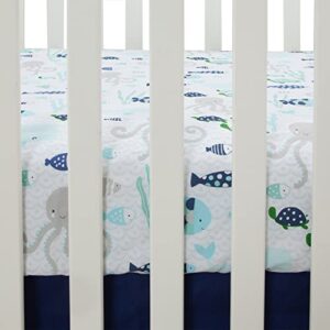 Lambs & Ivy Oceania 100% Cotton Fitted Crib Sheet - White with Blue Nautical/Aquatic Fish and Octopus