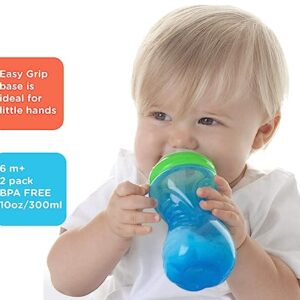 Nuby 2 Piece No Spill Easy Grip Trainer Cup 10 oz, Blue/Red