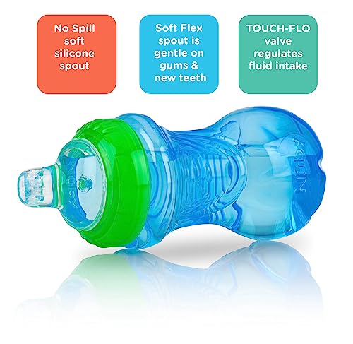 Nuby 2 Piece No Spill Easy Grip Trainer Cup 10 oz, Blue/Red