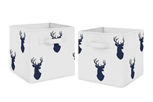 sweet jojo designs navy blue deer foldable fabric storage cube bins boxes organizer toys kids baby childrens for woodland deer stag collection set of 2