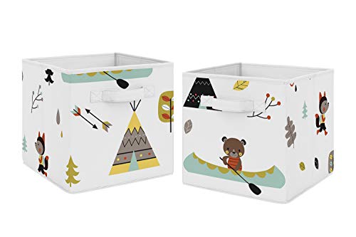 Sweet Jojo Designs Outdoor Adventure Foldable Fabric Storage Cube Bins Boxes Organizer Toys Kids Baby Childrens for Collection Set of 2