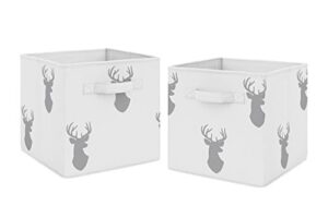 sweet jojo designs grey deer foldable fabric storage cube bins boxes organizer toys kids baby childrens for woodland deer stag collection set of 2