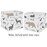 sweet jojo designs blue and grey woodland animals foldable fabric storage cube bins boxes organizer toys kids baby childrens for collection set of 2