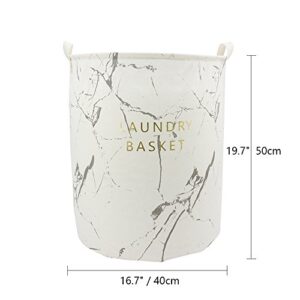 Homele 19.7" Large Waterproof Laundry Basket, Cotton Fabric Unique Marble Pattern Foldable Laundry Hamper Bucket Storage Basket Bin Organizer for Men Women Nursery, Kids Toys, Baby Clothing (White)