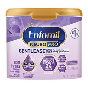 Enfamil NeuroPro Gentlease Baby Formula, Infant Formula Nutrition, Brain and Immune Support with DHA, Proven to Reduce Fussiness, Crying, Gas and Spit-up in 24 Hours, Reusable Tub, 19.5 Oz, White