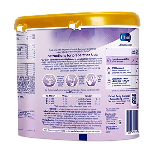 Enfamil NeuroPro Gentlease Baby Formula, Infant Formula Nutrition, Brain and Immune Support with DHA, Proven to Reduce Fussiness, Crying, Gas and Spit-up in 24 Hours, Reusable Tub, 19.5 Oz, White