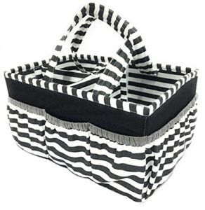 bacati pin stripes nursery fabric storage caddy with handles, black