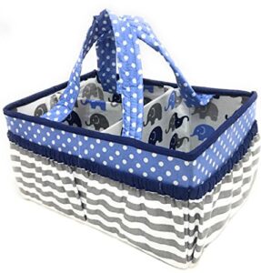 bacati elephants nursery fabric storage caddy with handles, blue/navy/grey