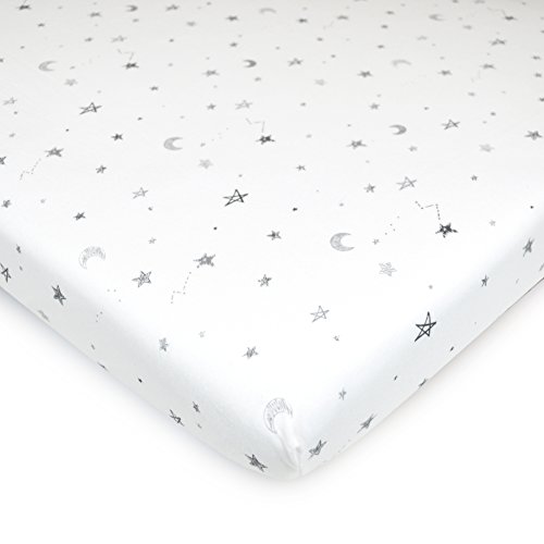 American Baby Company 15" x 33" Fitted Bassinet Sheet, Printed 100% Natural Cotton Jersey Knit, Grey Star and Moon, Soft Breathable, for Boys and Girls