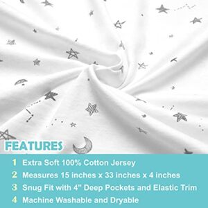 American Baby Company 15" x 33" Fitted Bassinet Sheet, Printed 100% Natural Cotton Jersey Knit, Grey Star and Moon, Soft Breathable, for Boys and Girls