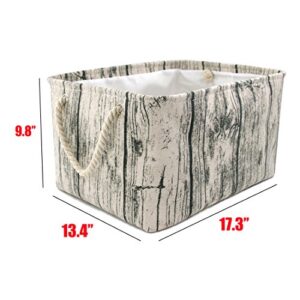 Jacone Stylish Tree Stump Design Wood Grain Rectangular Storage Basket Washable Cotton Fabric Nursery Hamper with Rope Handles, Decorative and Convenient for Kids Rooms (X-Large)