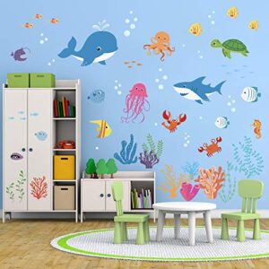 decalmile Under The Sea Dolphin Fish Wall Decals Vinyl Peel and Stick Kids Room Wall Stickers Baby Nursery Childrens Bedroom Bathroom Wall Decor