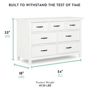 Evolur Belmar Double Dresser in Weathered White, Comes Assembled, Included Anti-Tip Kit, Seven Spacious Drawers, Dresser For Nursery, Bedroom, Wooden Nursery Furniture