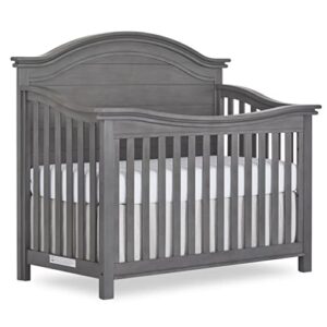 evolur belmar curve 5-in-1 convertible crib in rustic grey, greenguard gold certified, features 3 mattress height settings, crafted from hardwood, wooden nursery furniture