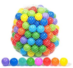 playz 500 soft plastic mini ball pit balls w/ 8 vibrant colors - crush proof, non toxic, safe assorted bulk plastic balls for toddler, baby & kids playpen, play tents indoor & outdoor playtime fun
