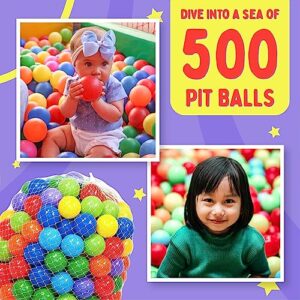 Playz 500 Soft Plastic Mini Ball Pit Balls w/ 8 Vibrant Colors - Crush Proof, Non Toxic, Safe Assorted Bulk Plastic Balls for Toddler, Baby & Kids Playpen, Play Tents Indoor & Outdoor Playtime Fun